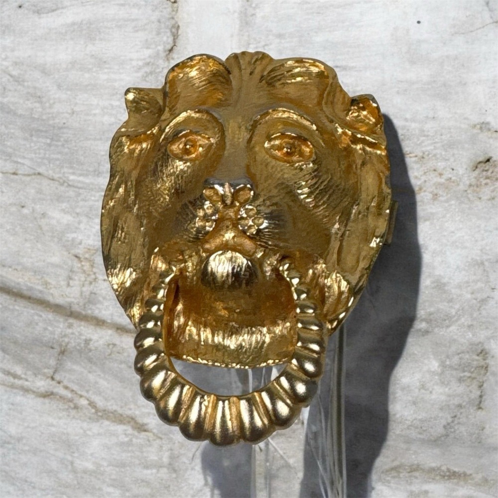 Vtg Gay Boyer Belt Buckle Gold Metal Lion Head Doorknocker 2.5" Hi 1984 Classic